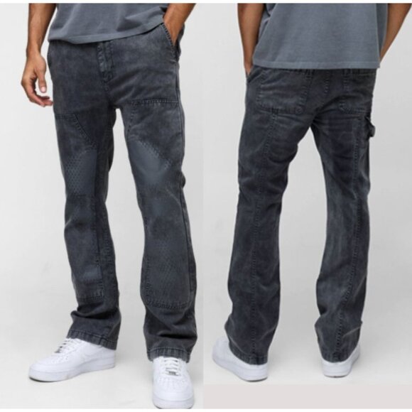 Boohoo Man Other - Men's Washed Charcoal Patchwork Jeans